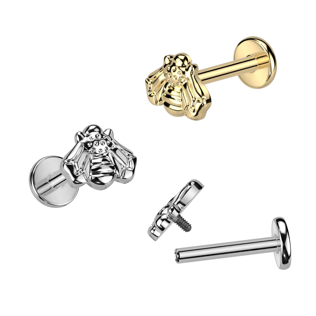 16G Titanium Internally Threaded Labret W/ Bee Top